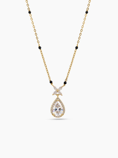 Niva Floral Teardrop Diamond Solitaire Pear 18K Gold Plated Women's Chain Pendant Mangalsutra Necklace