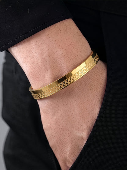 Nivan Texture 18K Gold Plated Men's Solid Band Bracelet 