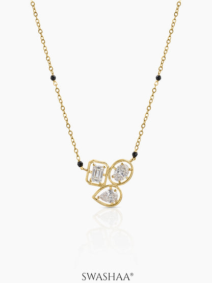 Nivara Trio Solitaire 18K Gold Tone
 Plated Diamond Mangalsutra