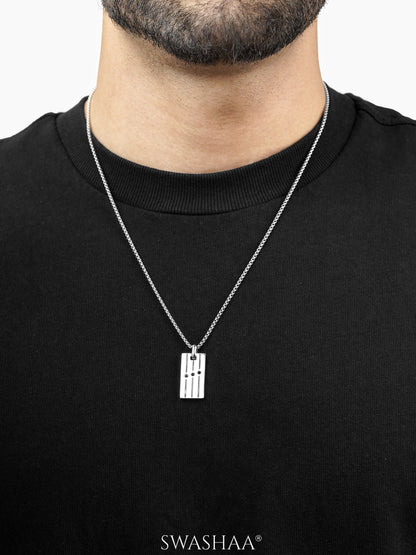 Niven Rectangular Vertical Grooves Triplecore Silver Men's Chain Pendant
