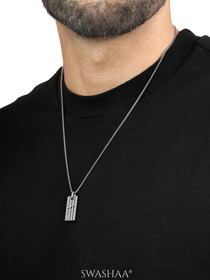 Niven Rectangular Vertical Grooves Triplecore Silver Men's Chain Pendant