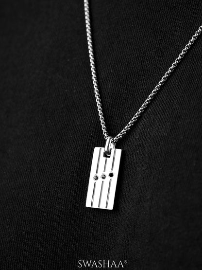 Niven Rectangular Vertical Grooves Triplecore Silver Men's Chain Pendant