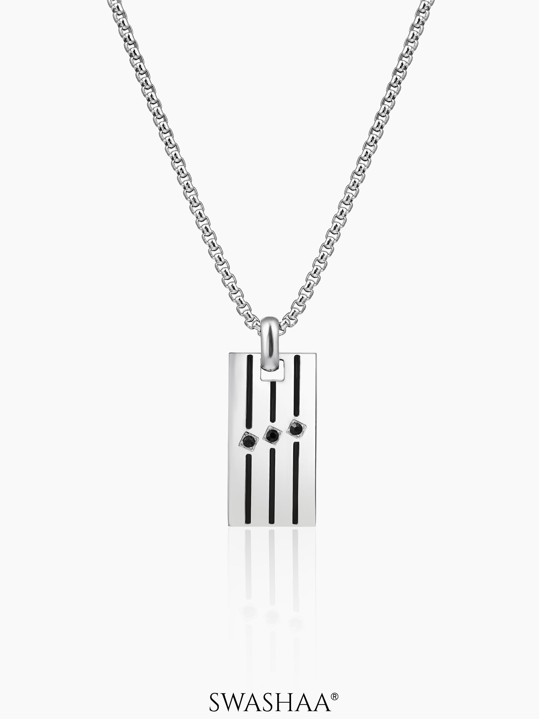 Niven Rectangular Vertical Grooves Triplecore Silver Men's Chain Pendant