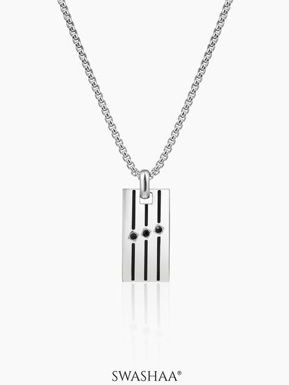 Niven Rectangular Vertical Grooves Triplecore Silver Men's Chain Pendant
