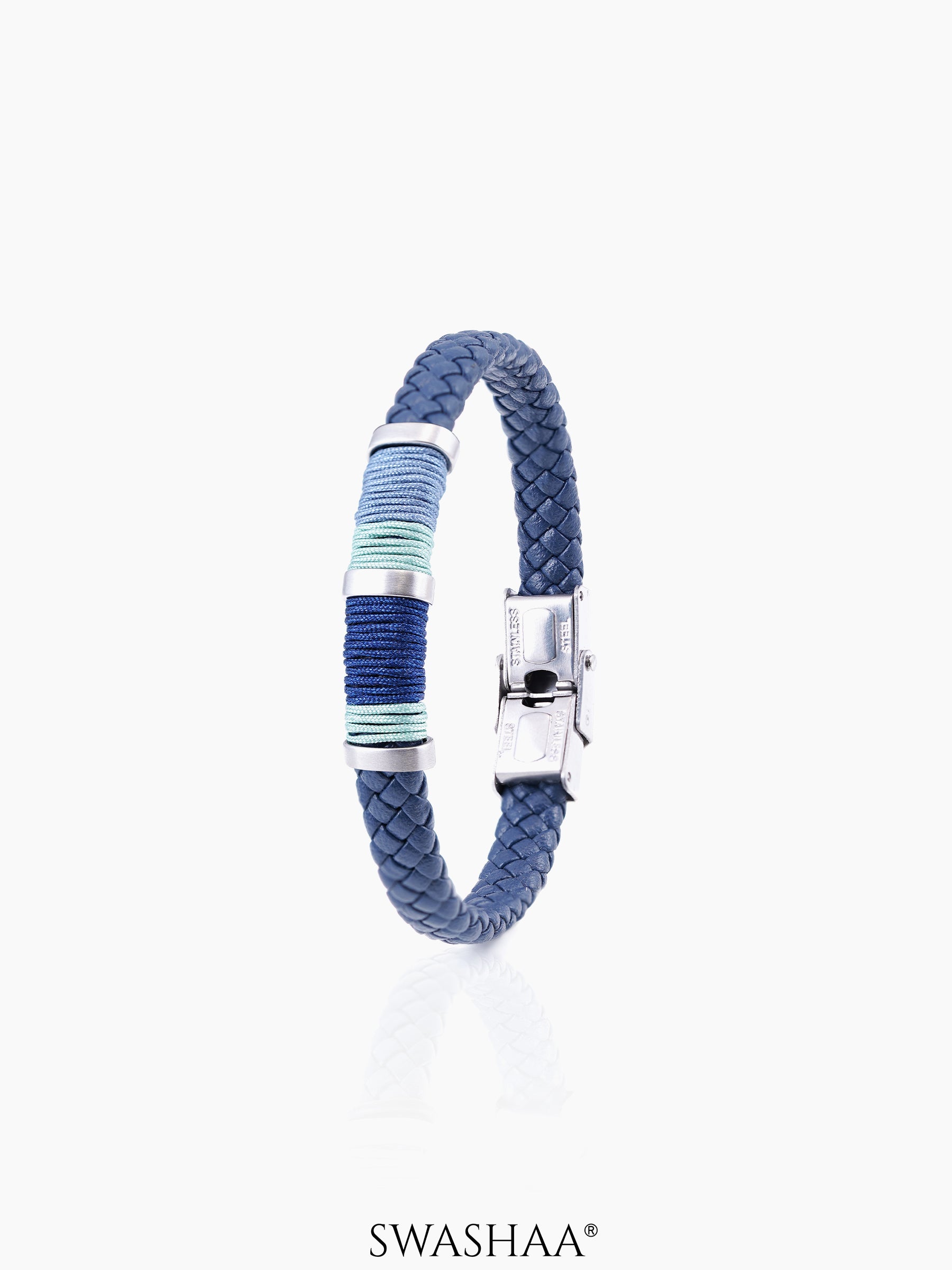 Noah Sky Dark Blue Mint Men's Leather Bracelet