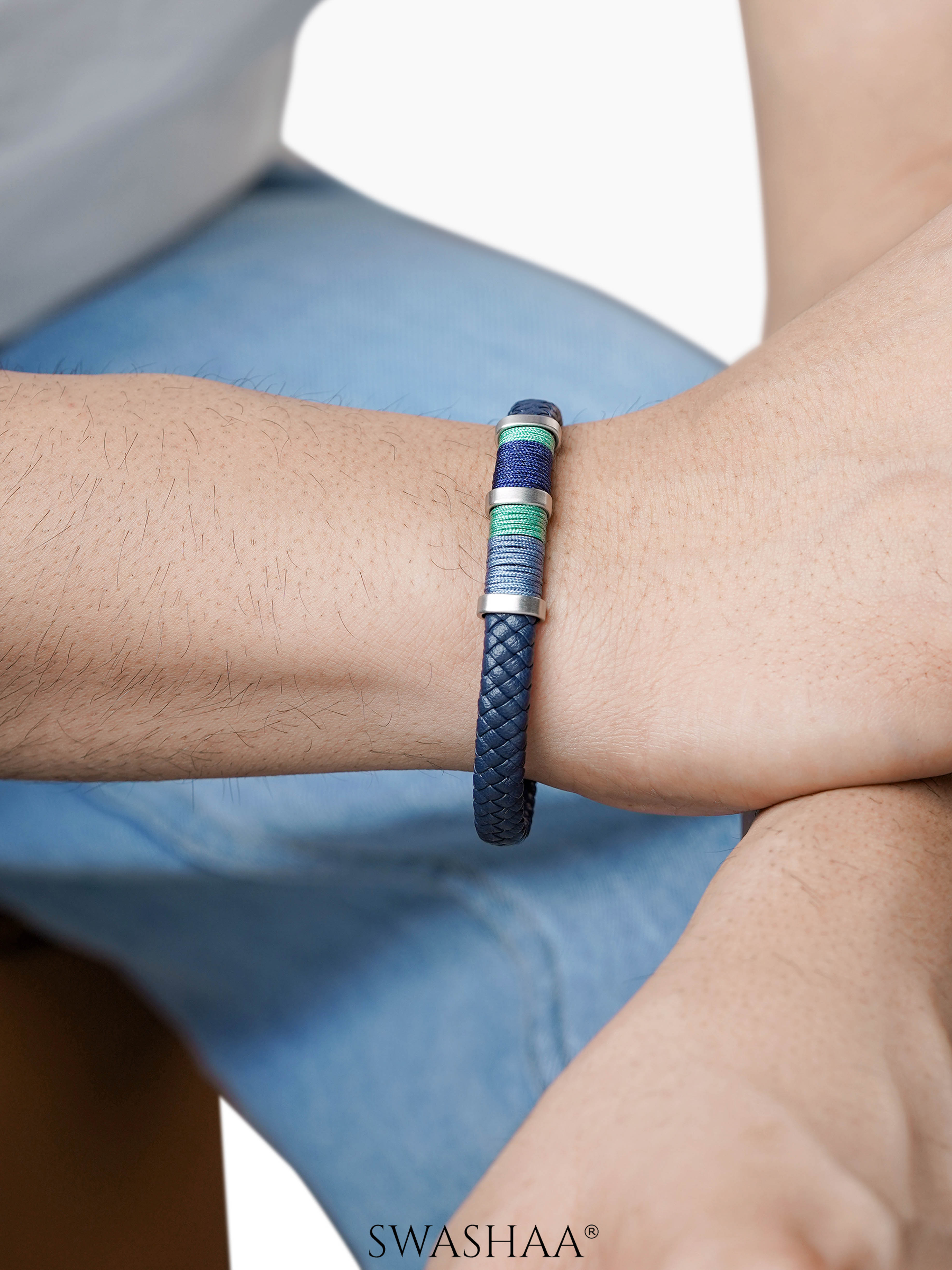 Noah Sky Dark Blue Mint Men's Leather Bracelet