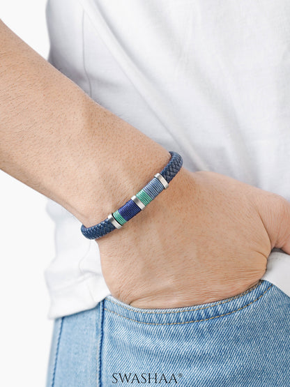 Noah Sky Dark Blue Mint Men's Leather Bracelet