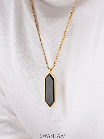 Noble Geometric Black Stone 18K Gold Plated Men's Chain Pendant