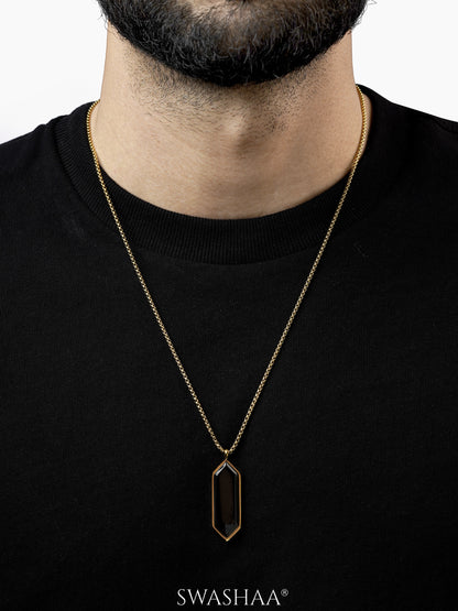 Noble Geometric Black Stone 18K Gold Plated Men's Chain Pendant
