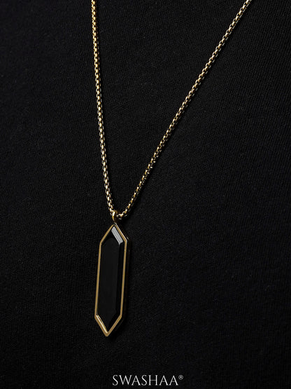 Noble Geometric Black Stone 18K Gold Plated Men's Chain Pendant