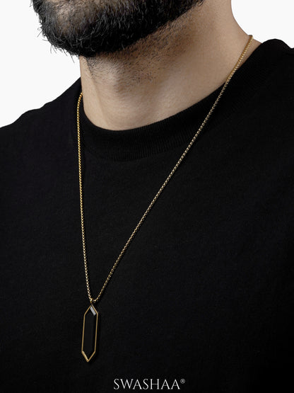 Noble Geometric Black Stone 18K Gold Plated Men's Chain Pendant