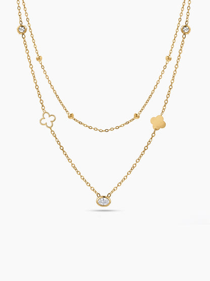 Noemi Clover Diamond 18K Gold Plated Women's Layered Necklace