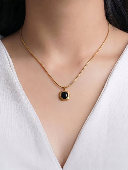 Noir Black Halo Textured Pendant Black Stone Center On a Sleek Chain Pendant Women's Necklace