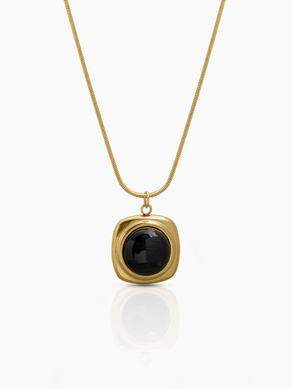Noir Black Halo Textured Pendant Black Stone Center On a Sleek Chain Pendant Women's Necklace