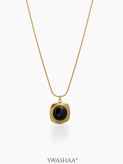 Noir Black Halo Textured Pendant Black Stone Center On a Sleek Chain Pendant Women's Necklace