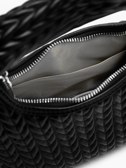 Noir Black Leather Shoulder Bag - Swashaa