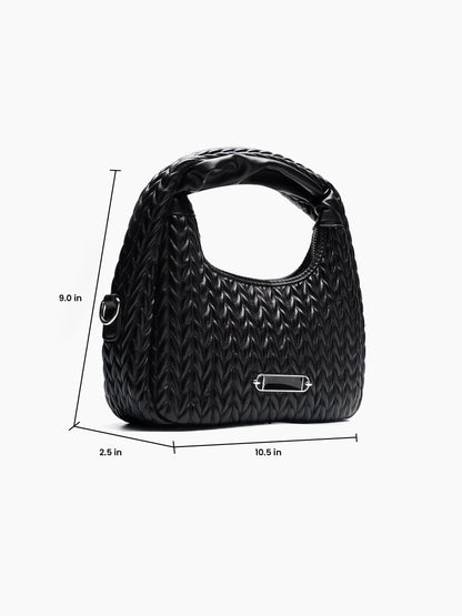 Noir Black Leather Shoulder Bag - Swashaa