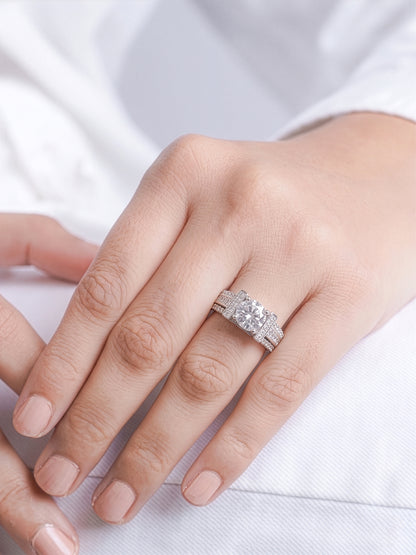Noor Round Square-Cut Silver Diamond Solitaire Women's Ring