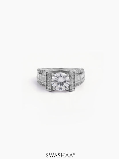 Noor Round Square-Cut Silver Diamond Solitaire Women's Ring
