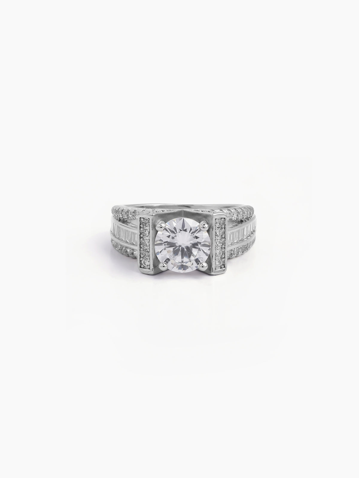 Noor Round Square-Cut Silver Diamond Solitaire Women's Ring