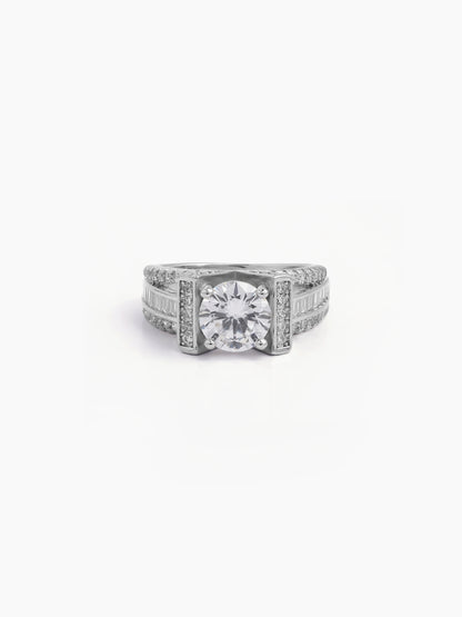 Noor Round Square-Cut Silver Diamond Solitaire Women's Ring