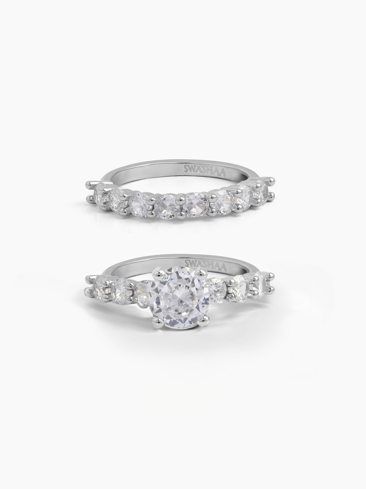 Nora Set Of 2 Silver Diamond Solitaire Women's Ring