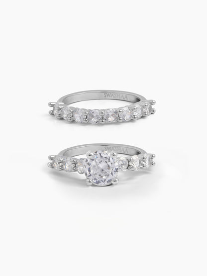 Nora Set Of 2 Silver Diamond Solitaire Women's Ring