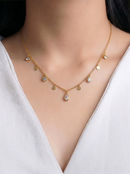 Noraya Teardrop Diamond Charms 18k Gold Plated Women's Chain Pendant Choker Necklace