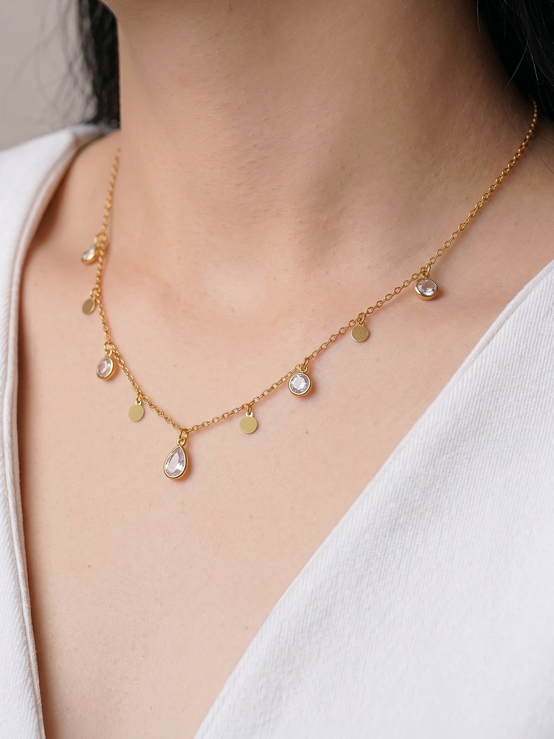 Noraya Teardrop Diamond Charms 18k Gold Plated Women's Chain Pendant Choker Necklace