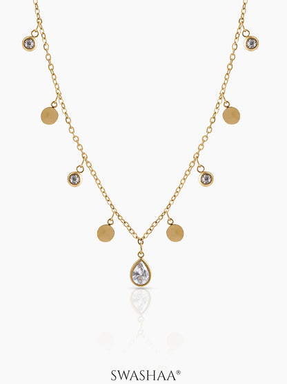 Noraya Teardrop Diamond Charms 18k Gold Plated Women's Chain Pendant Choker Necklace