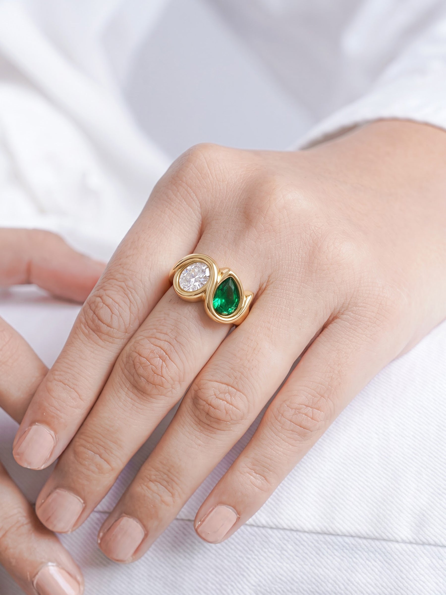 Noretta Green - White Diamond 18K Gold Plated Women's Ring