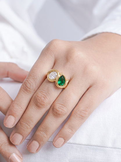 Noretta Green - White Diamond 18K Gold Plated Women's Ring
