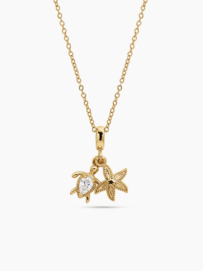 Norique Turtle Star Fish Charm 14K Gold Plated Women's Chain Pendant Necklace