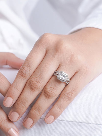 Novelle Cushion Square Cut Silver Diamond Solitaire Women's Ring