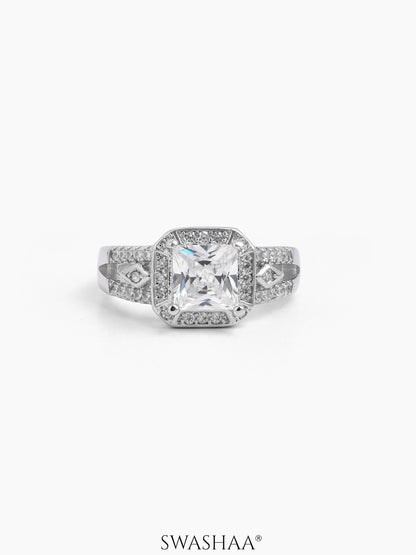 Novelle Cushion Square Cut Silver Diamond Solitaire Women's Ring