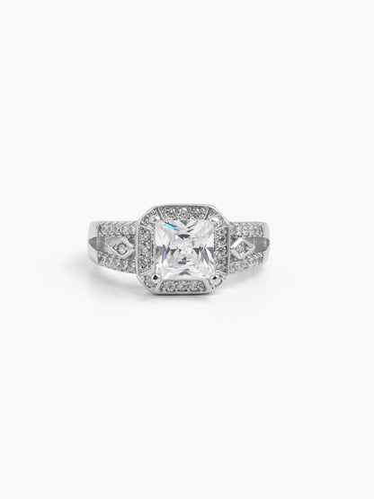 Novelle Cushion Square Cut Silver Diamond Solitaire Women's Ring