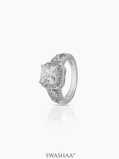 Novelle Cushion Square Cut Silver Diamond Solitaire Women's Ring
