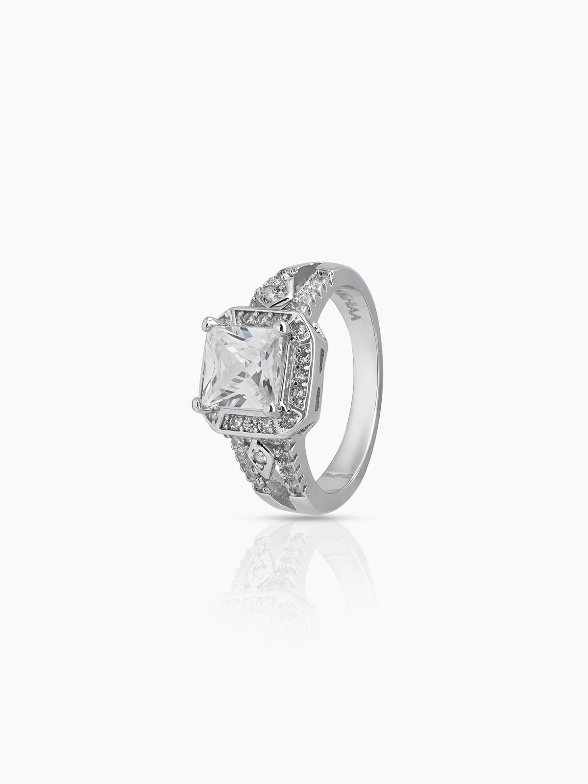 Novelle Cushion Square Cut Silver Diamond Solitaire Women's Ring
