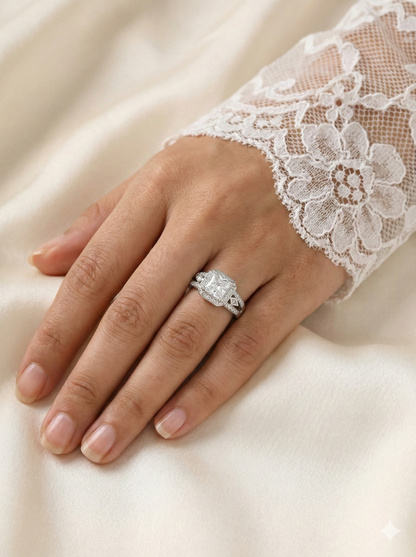 Novelle Cushion Square Cut Silver Diamond Solitaire Women's Ring