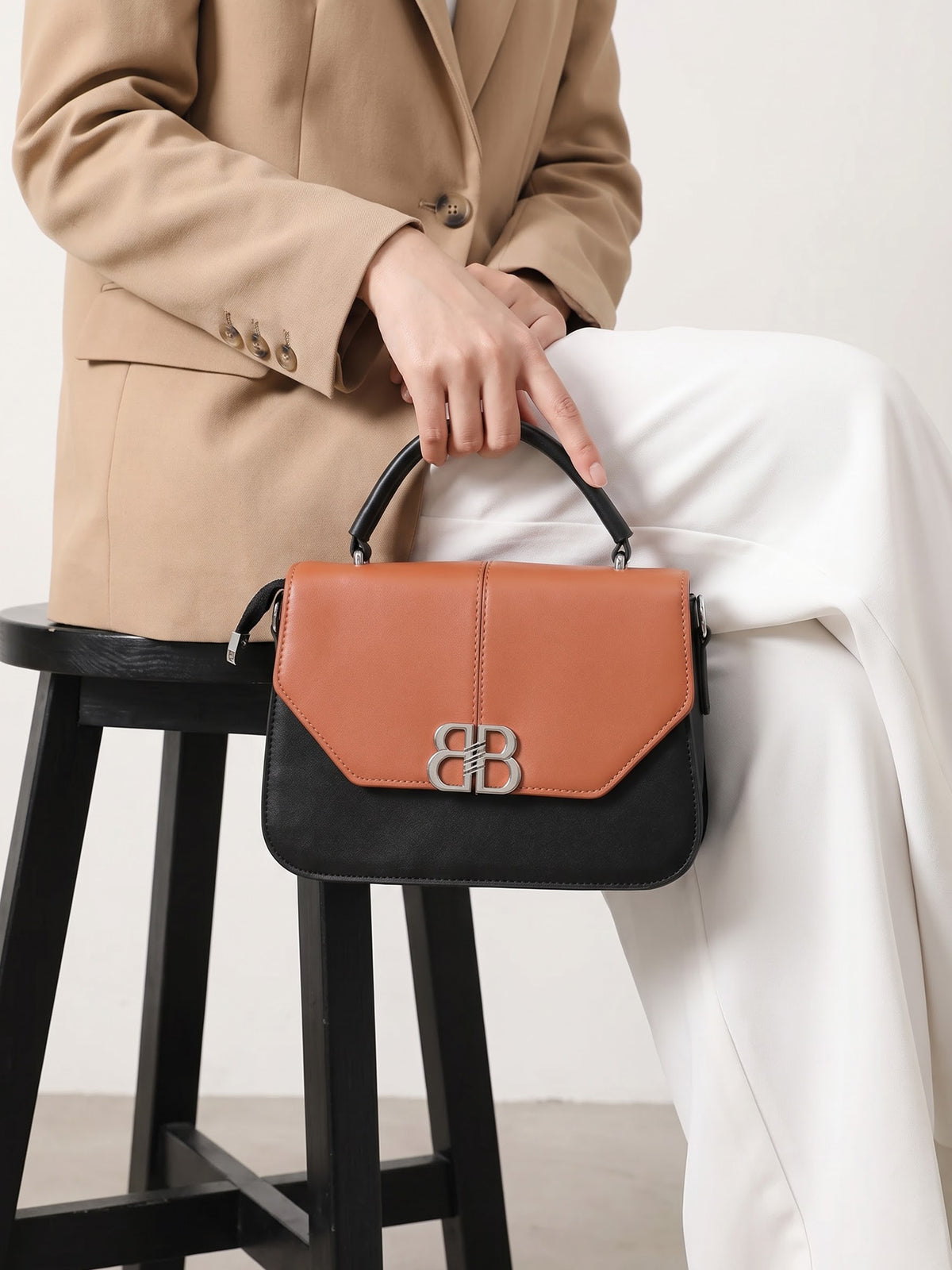 Novira Rust- Black Leather Sling Bag - Swashaa