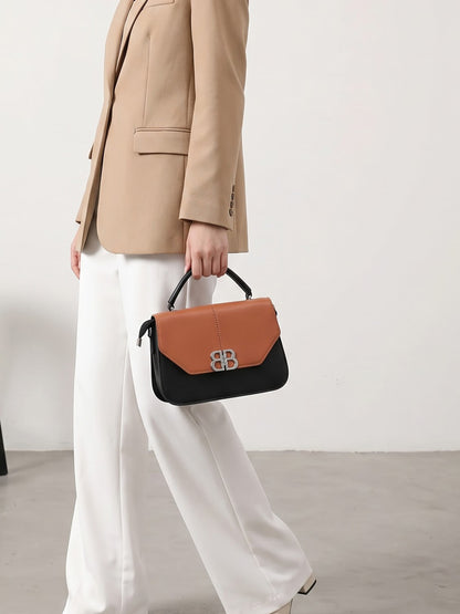 Novira Rust- Black Leather Sling Bag - Swashaa
