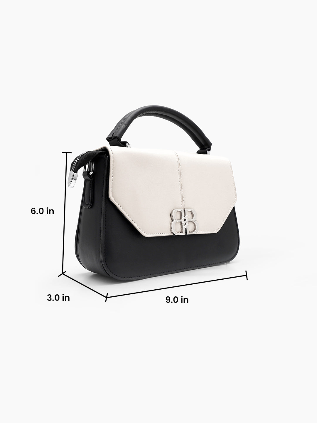 Novira White - Black Leather Sling Bag - Swashaa