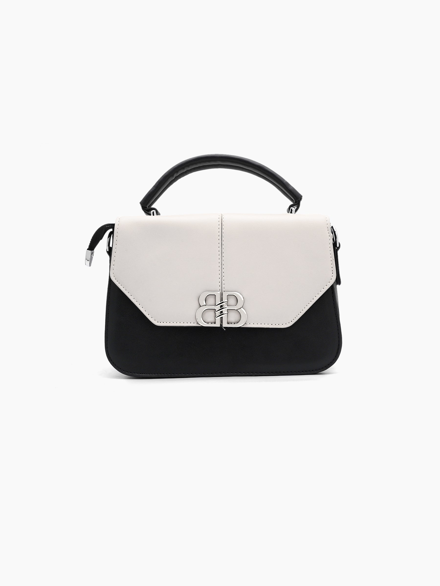 Novira White - Black Leather Sling Bag - Swashaa