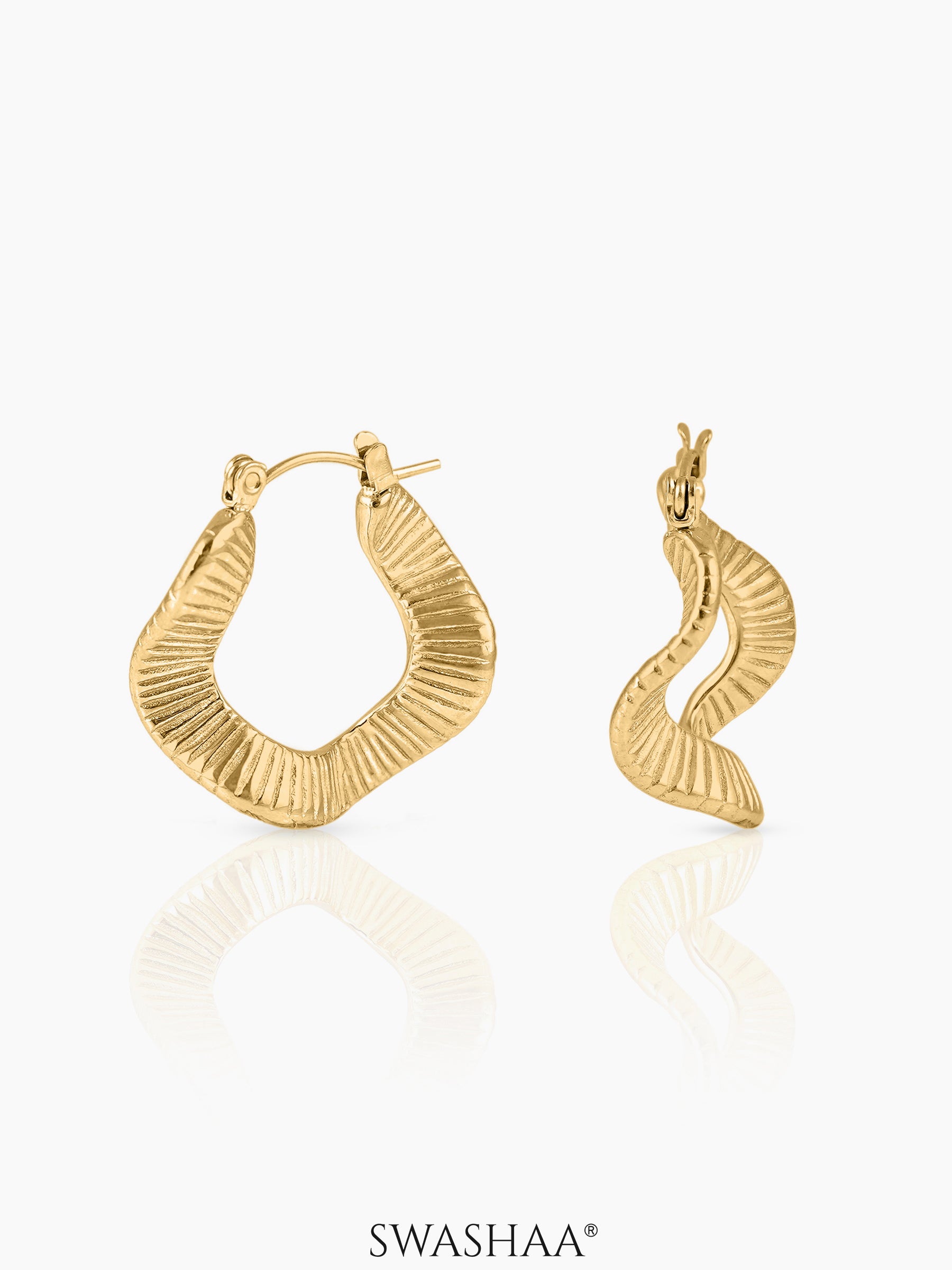 Nyla Wavy Edge 18K Gold Plated Hoop Earrings