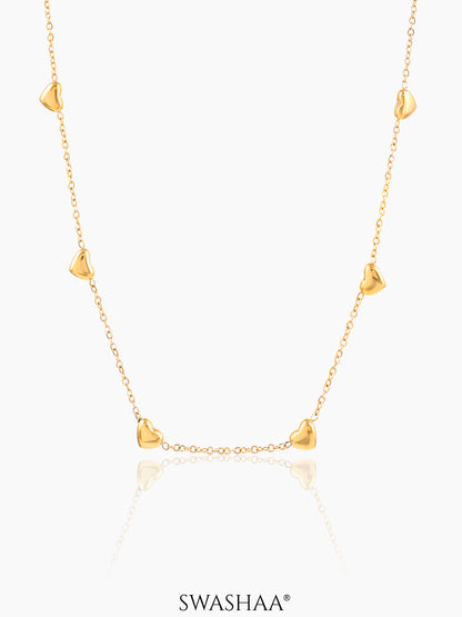 Nyle Heart Charms 18K Gold Plated Chain Necklace