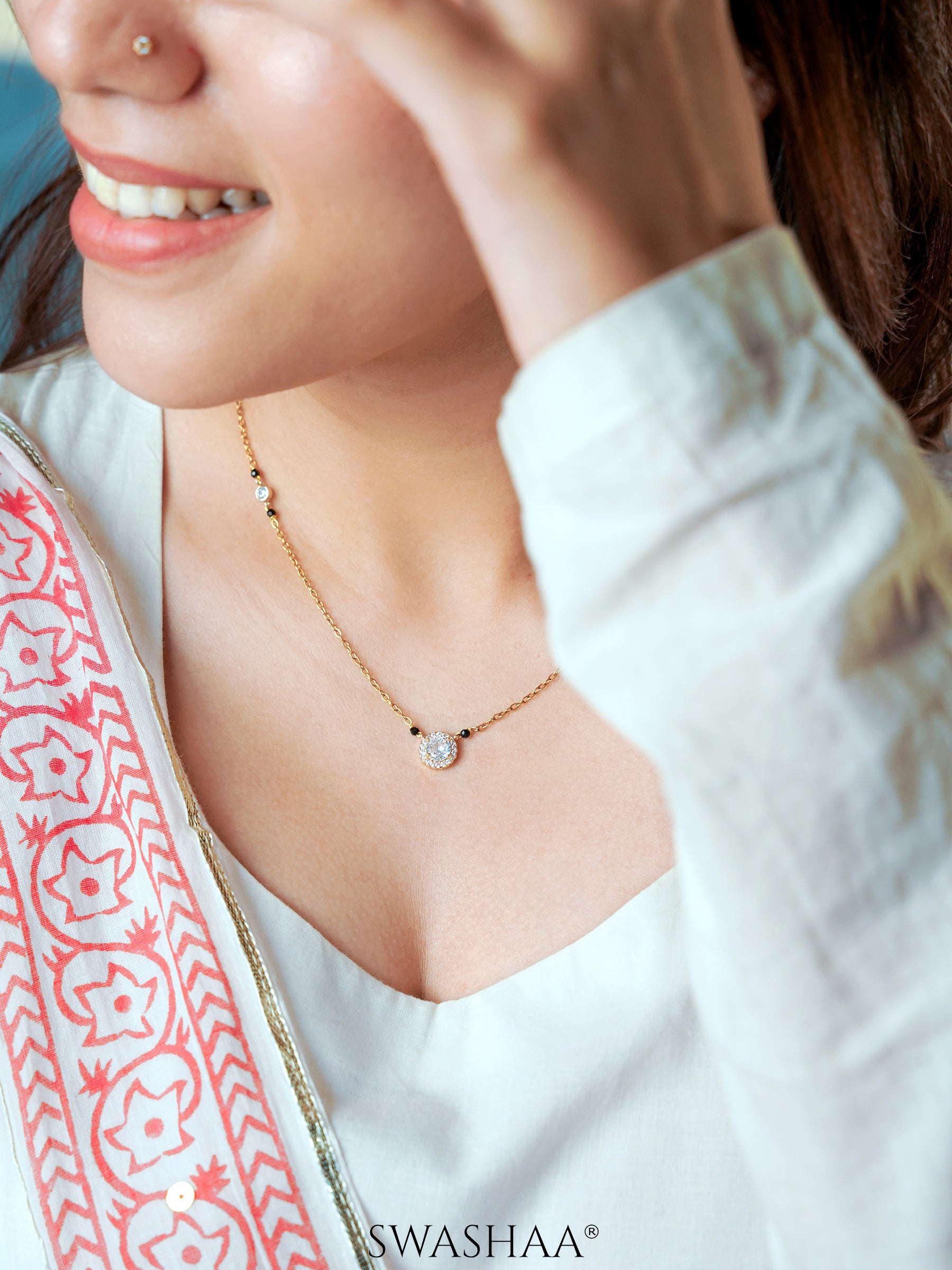 Nyra Diamond Solitaire 18K Gold Plated Mangalsutra