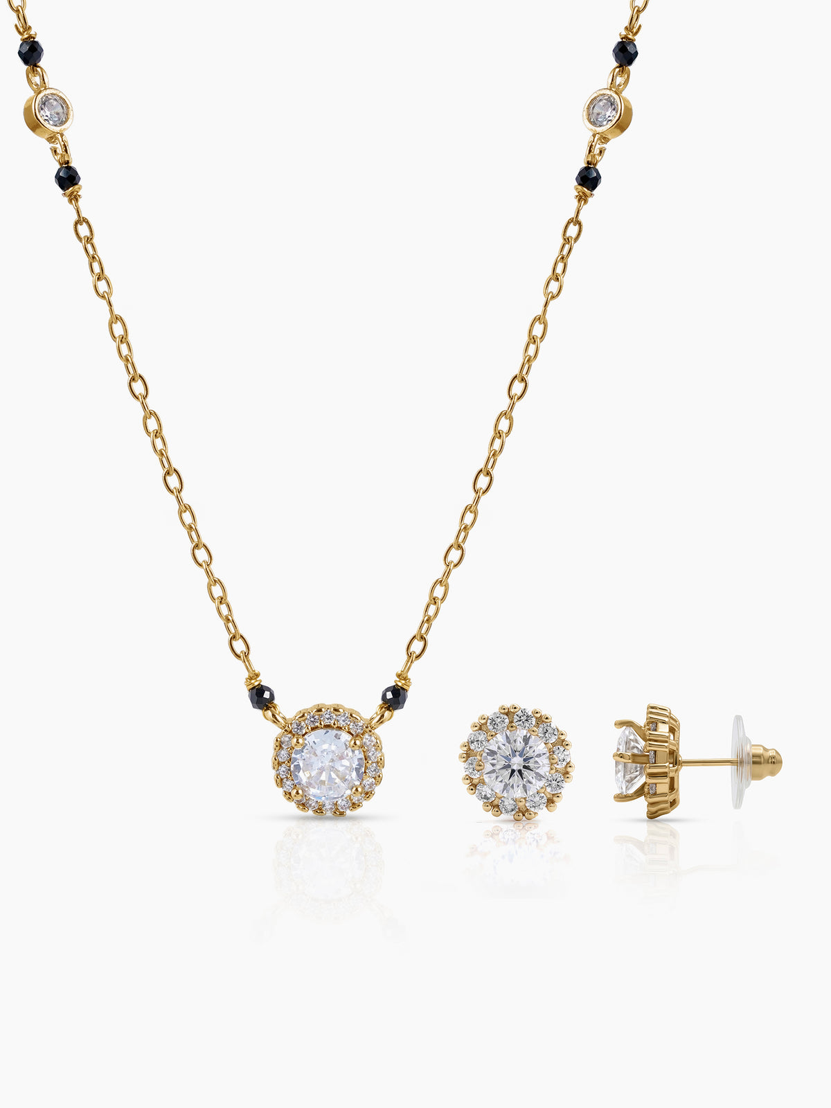 Nyra Solitaire 18K Gold Plated Mangalsutra Jewelry Set Of 2 - Necklace & Earrings - Swashaa