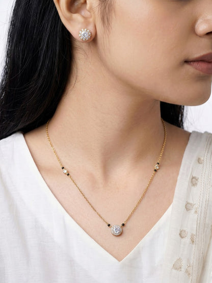 Nyra Solitaire 18K Gold Plated Mangalsutra Jewelry Set Of 2 - Necklace & Earrings - Swashaa
