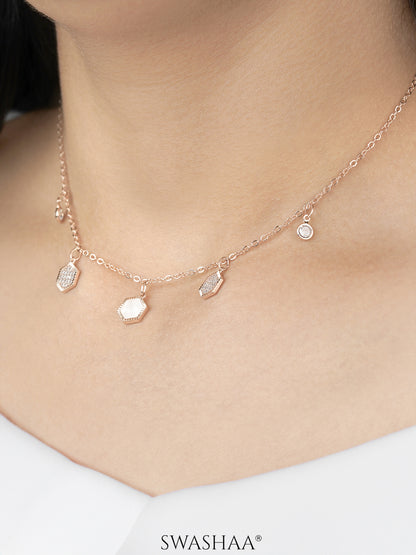 Oadira Pearl Hexagon Charms Rosegold Plated Choker Necklace