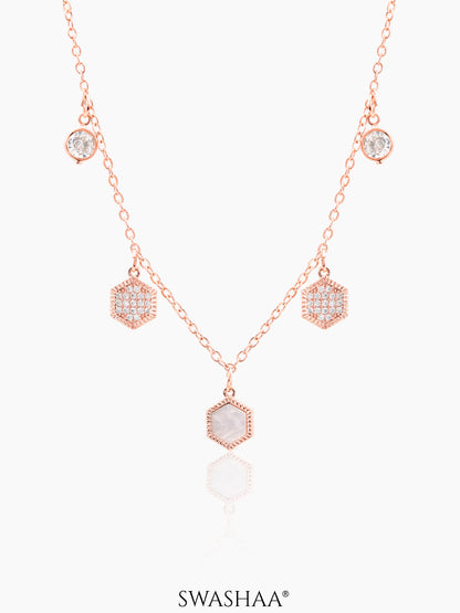 Oadira Pearl Hexagon Charms Rosegold Plated Choker Necklace